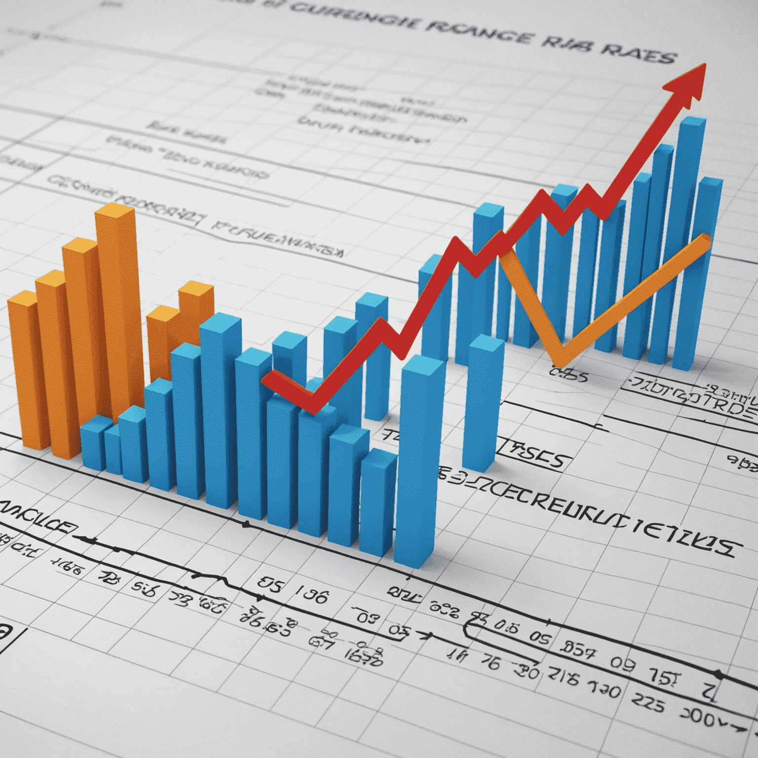 A graph showing fluctuating foreign exchange rates, emphasizing the importance of managing currency risk for businesses engaged in international trade.