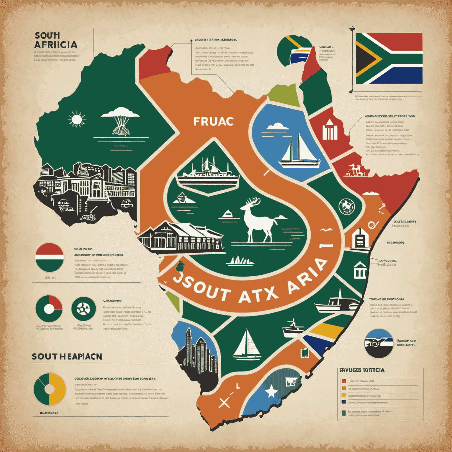 A map of South Africa with tax-related icons